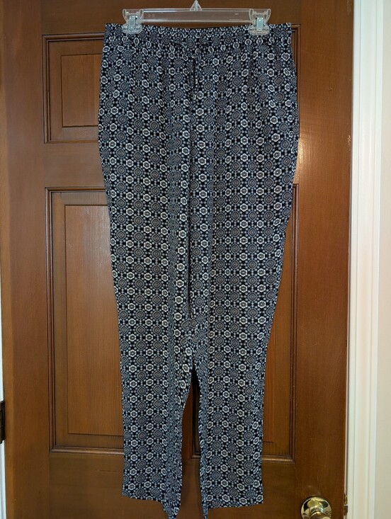 Talbots Pants - Talbot's Black & White Geometric Drawstring Waist Women's Pants, Sz Medium